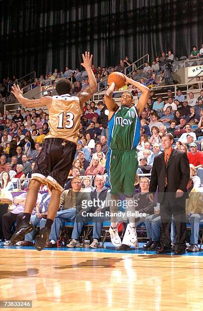Chris Copeland of the Fort Worth Flyers puts up a shot over Chris McCray of the Dakota Wizards during the NBA D-League game on April 6, 2007 at the...