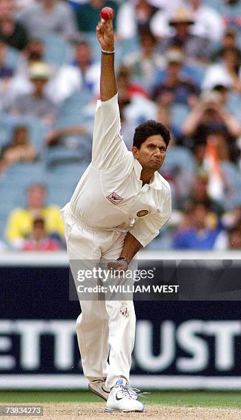 In this file photo taken, 27 December 1999, Indian fast bowler Venkatesh Prasad bowls another delivery on the way to taking the only two Australian...