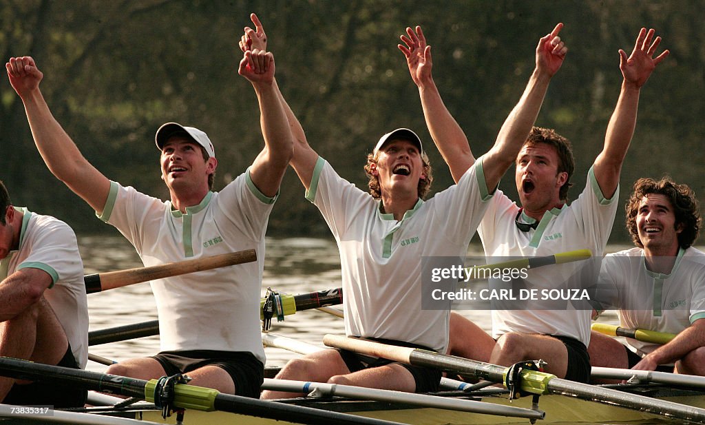 From left, Cambridge Rowing team's American member, Jacob Cornelius ...