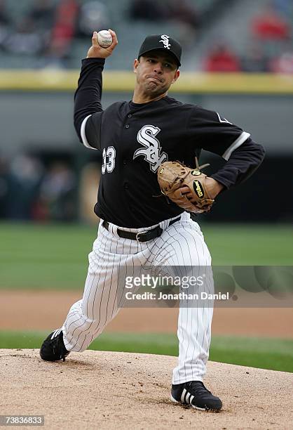 Starting pitcher Javier Vazquez of the Chicago White Sox delivers the ball against the Minnesota Twins on April 7, 2007 at U.S. Cellular Field in...