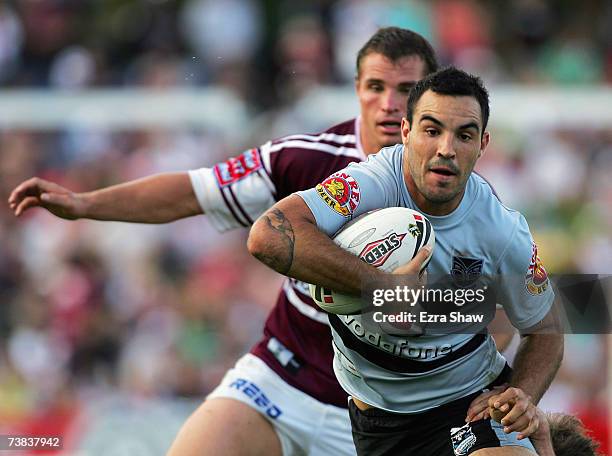 Wade McKinnon of the Warriors runs with the ball during the round four NRL match between the Manly Warringah Sea Eagles and the Warriors at Brookvale...