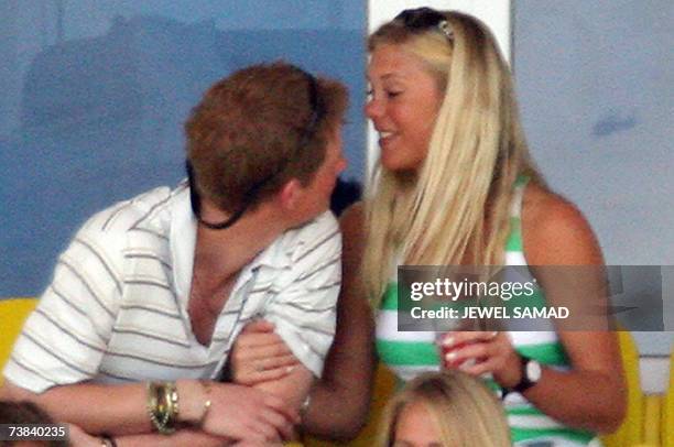 St John's, ANTIGUA AND BARBUDA: Britain's Prince Harry kisses his girlfriend Chelsy Davy as they watch the ICC World Cup Cricket 2007 Super Eight...