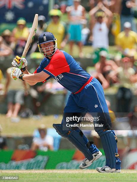 Andrew Flintoff of England in action during the ICC Cricket World Cup Super Eights match between Australia and England at the Sir Vivian Richards...