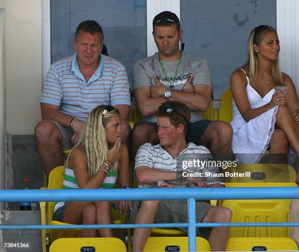 Prince Harry watches the cricket during the ICC Cricket World Cup 2007 Super Eight match between England and Australia at the Sir Vivian Richards...