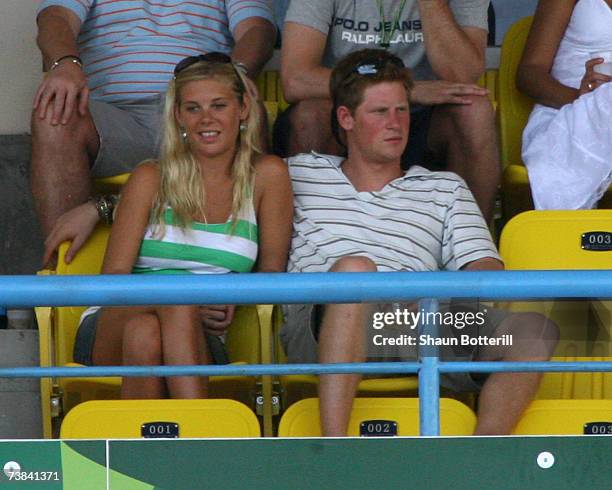 Prince Harry watches and his girlfriend Chelsy Davy the cricket during the ICC Cricket World Cup 2007 Super Eight match between England and Australia...