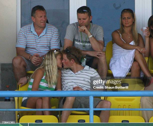 Prince Harry kisses his girlfriend Chelsy Davy during the ICC Cricket World Cup 2007 Super Eight match between England and Australia at the Sir...