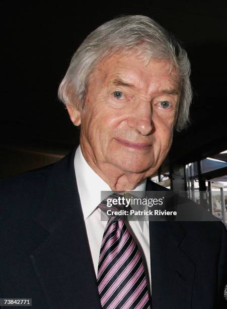 Cricket legend Richie Benaud attends the Emirates Doncaster Day, the second day of the 4-day Easter Racing Carnival at Randwick Racecourse on April...