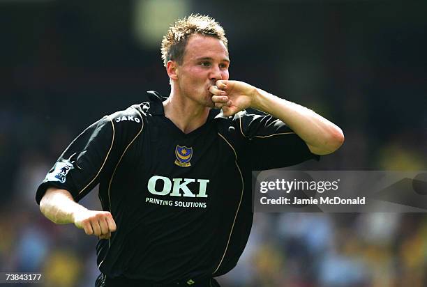 Matthew Taylor of Portsmouth celebrates his goal during the Barclays Premiership match between Watford and Portsmouth on April 9, 2007 at Vicarage...