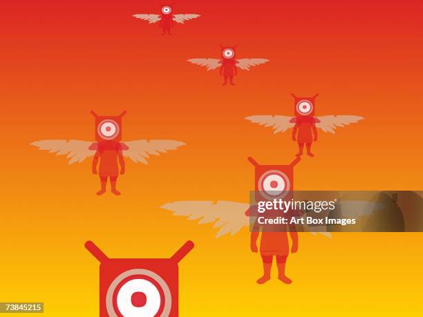 human figures with laptops for heads - laptop screen outside stock illustrations