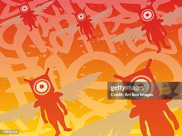 human figures with laptops for heads - laptop screen outside stock illustrations