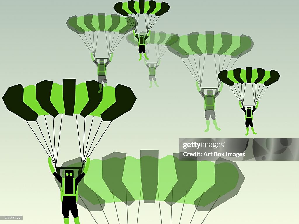 Group Parachuting Vector Low Angle View Of A Group Of People Parachuting Illustration - Getty Images