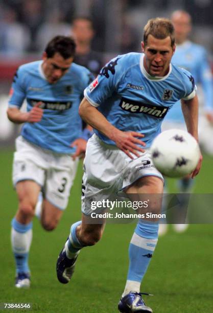 Gregg Berhalter and Marcel Schaefer of TSV 1860 Munich in action during the second Division Bundesliga football match between TSV 1860 Munich and...