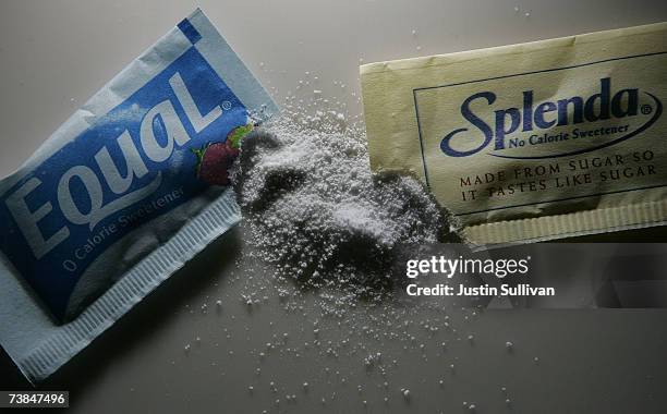 Packages of Equal and Splenda artificial sweeteners are displayed at a coffee shop April 9, 2007 in San Rafael, California. Merisant, the maker of...