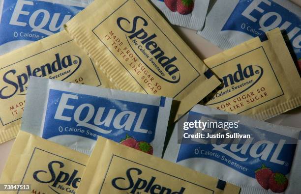 Packages of Equal and Splenda artificial sweeteners are displayed at a coffee shop April 9, 2007 in San Rafael, California. Merisant, the maker of...