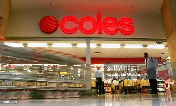 Coles supermarket trollies are delivered back to an outlet on April 10, 2007 in Sydney, Australia. The supermarket giant announced that it has...