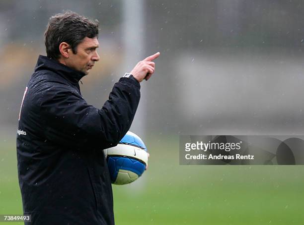 New head Coach Karsten Heine points during his first Hertha BSC Berlin training session at the trainings camp on April 10, 2007 in Berlin, Germany....