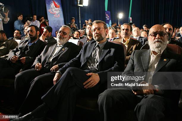 Iran?s top nuclear negotiator, Ali Larijani listens during a ceremony at the Natanz nuclear enrichment facility, on April 9 180 miles south of...