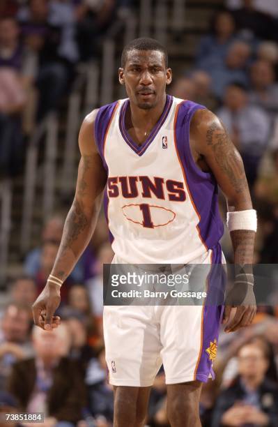 Amare Stoudemire of the Phoenix Suns stands on the court during the game against the Sacramento Kings at US Airways Center on March 22, 2007 in...