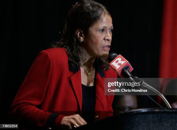 Rutgers University women's basketball team head coach Vivian Stringer speaks at a news conference at the school's basketball arena April 10, 2007 in...