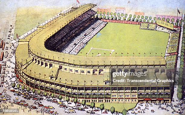 View of Chicago's Wrigley Field in a 1932 piece of artwork.