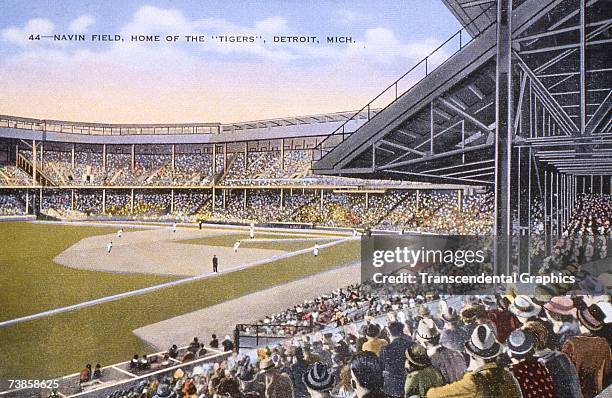 Postcard of Detroit Tigers baseball game at Navin Field c. 1920s Postcard of Detroit Tigers baseball game at Navin Field c. 1920s
