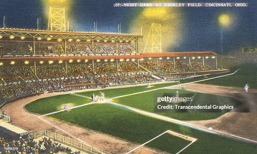 Crosley Field Cincinnati Night Game Color