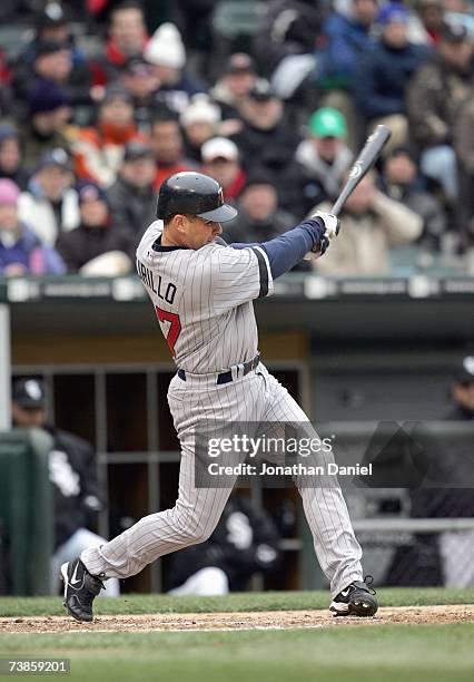 Jeff Cirillo of the Minnesota Twins swings at the pitch during the game against the Chicago White Sox on April 7, 2007 at U.S. Cellular Field in...