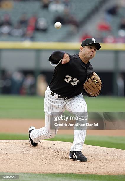 Starting pitcher Javier Vazquez of the Chicago White Sox delivers the pitch against the Minnesota Twins on April 7, 2007 at U.S. Cellular Field in...
