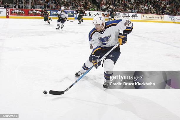 Brad Boyes of the St. Louis Blues skates against the Minnesota Wild on April 7, 2007 at Xcel Energy Center in Saint Paul, Minnesota. The Wild won 5-1.