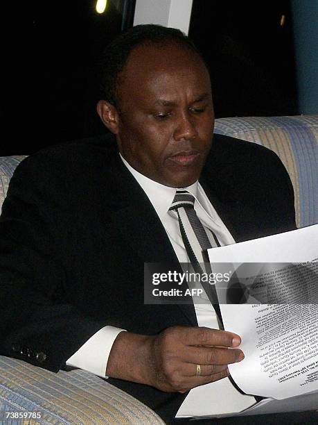 Somalia deputy Prime Minister, Hussein Aidid attEnds a press conference in Asmara 11 April 2007 where he said that the anarchic horn of Africa...