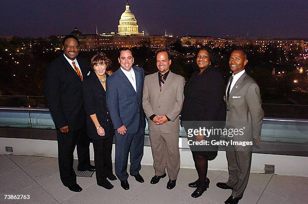James Brown, Lesley Visser, Andy Feffer, Fernando Murias, Dawn Ridley and Steve Hocker pose during the VIP reception for the 2007 NFL Players Gala...