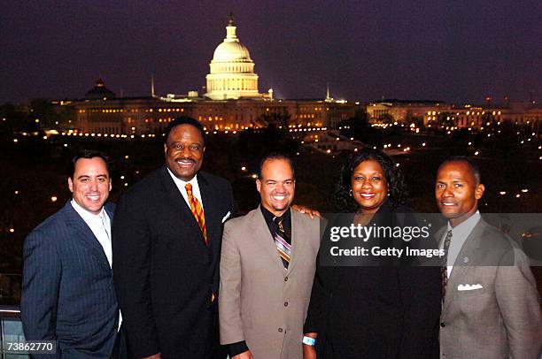 Andy Feffer, James Brown, Fernando Murias, Dawn Ridley and Steve Hocker pose during the VIP reception for the 2007 NFL Players Gala featuring the JB...