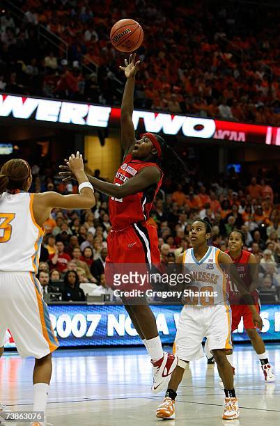 Matee Ajavon of the Rutgers Scarlet Knights attempts a shot against the Tennessee Lady Volunteers during the 2007 NCAA Women's Basketball...