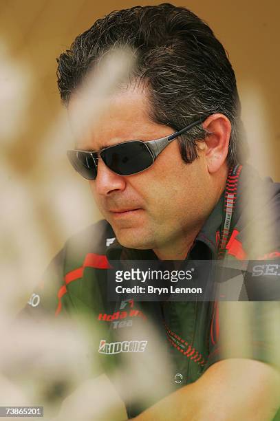 Honda Racing Sporting Director Gil de Ferran is interviewed in the paddock prior to the Bahrain Formula One Grand Prix at the Bahrain International...