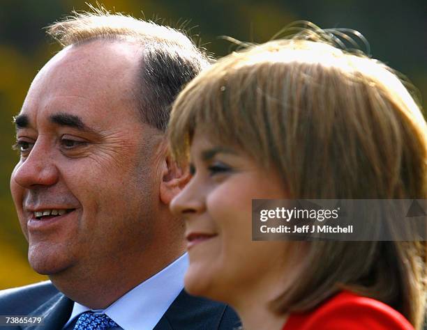 Scottish National Party leader Alex Salmond and Nicola Sturgeon, deputy leader launch their party's manifesto for the Holyrood election April 12,...