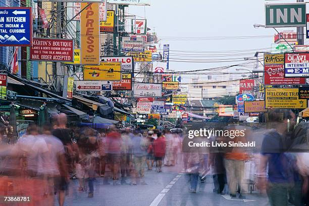 thailand, bangkok, banglamphu, busy street, blurred in motion - banglamphu stock pictures, royalty-free photos & images