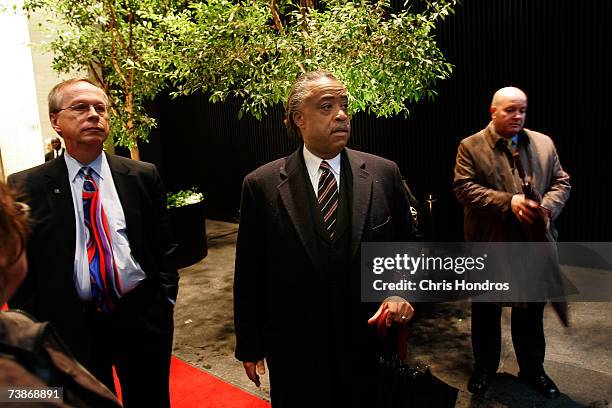 The Rev. Al Sharpton stands in the lobby of CBS corporate headquarters before a meeting with CBS officials April 12, 2007 at CBS corporate...