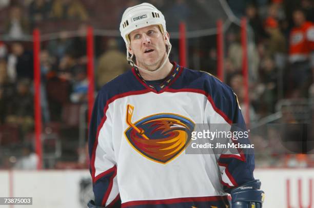 Keith Tkachuk of the Atlanta Thrashers looks on against the Philadelphia Flyers during their NHL game on March 15, 2007 at the Wachovia Center in...