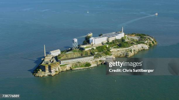 aerial view of island prison, san francisco, california, united states - escape from alcatraz stock pictures, royalty-free photos & images