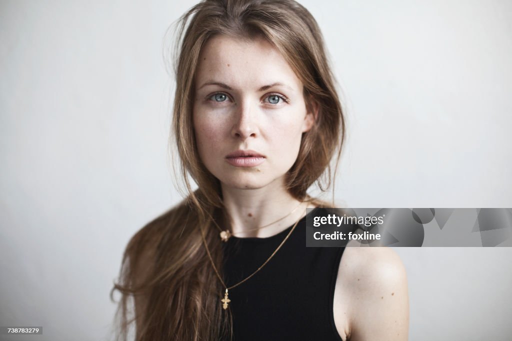 Portrait of a beautiful woman with long hair