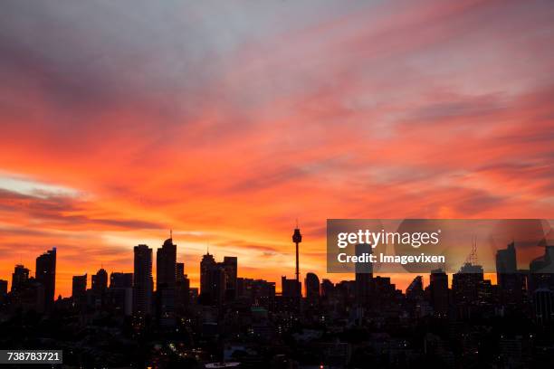 City skyline at sunset, Sydney, New South Wales, Australia