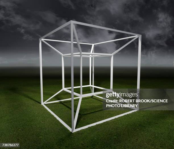tesseract, 4 dimensional space - hyperspace stock illustrations
