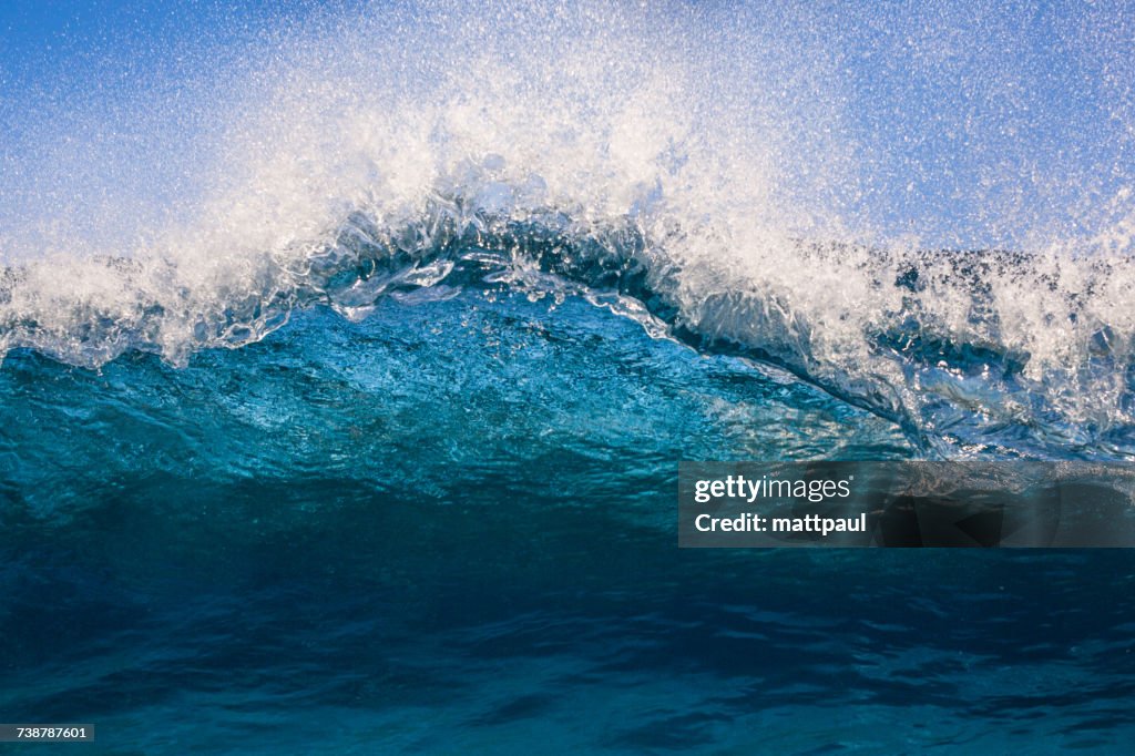 Lip of a wave breaking in ocean, Haleiwa, Honolulu, Hawaii, America, USA