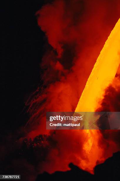 close-up lava flowing from a lava tube into pacific ocean, hawaii, america, usa - lava tube stock pictures, royalty-free photos & images