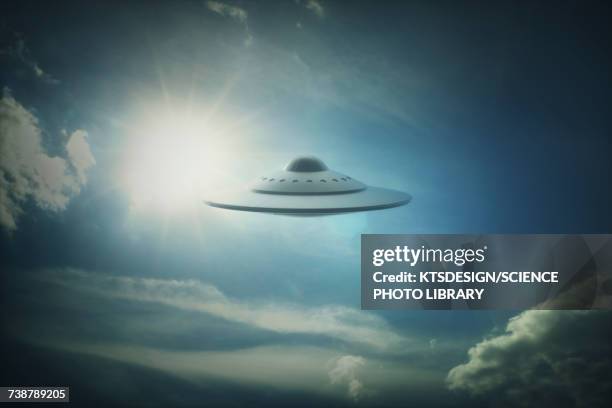 ufo in sky, illustration - ufo stock illustrations