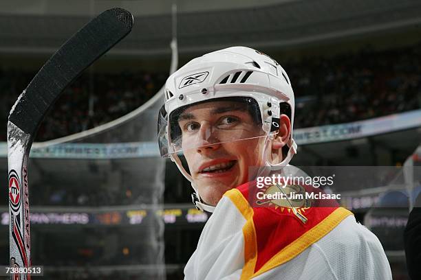 Rostislav Olesz of the Florida Panthers looks on from the bench during the NHL game against the Philadelphia Flyers on March 20, 2007 at the Wachovia...