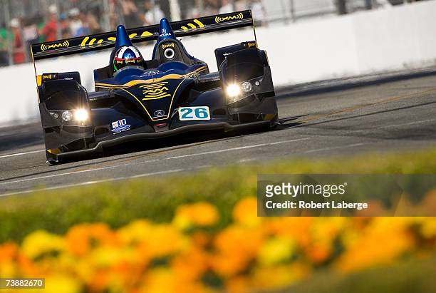 Dario Franchitti driver of the Andretti Green Racing Acura ARX-01A during practice for the American Le Mans Series Grand Prix of Long Beach on April...