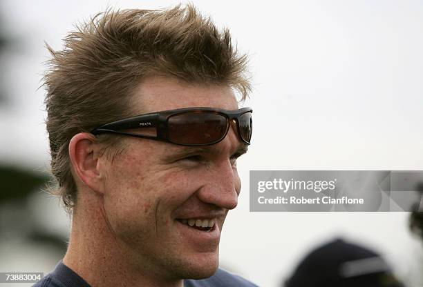 Nathan Buckley of the Collingwood Football Club looks on during the round two VFL match between Williamstown and Port Melbourne at Burbank Oval April...