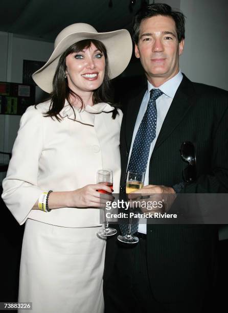Host Lisa Oldfield and her husband politician David Oldfield attend the Emirates marquee during the Schweppes Sydney Cup Day, the final day of the...