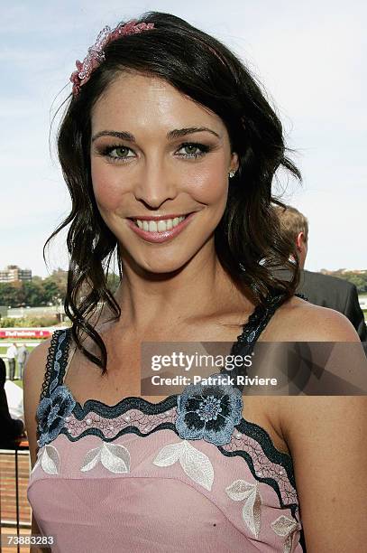Former swimmer Giaan Rooney attends the David Jones marquee during the Schweppes Sydney Cup Day, the final day of the 4-day Easter Racing Carnival,...